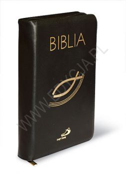 Biblia z kolorową wkładką - oprawa skóra naturalna czarna na zamek