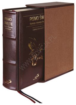 Pismo Święte ST i NT - format standard, etui, paginatory, skóra naturalna brązowa
