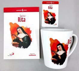 Święta Rita: Modlitewnik + Kubek św. Rita +  karta: Skuteczni Święci